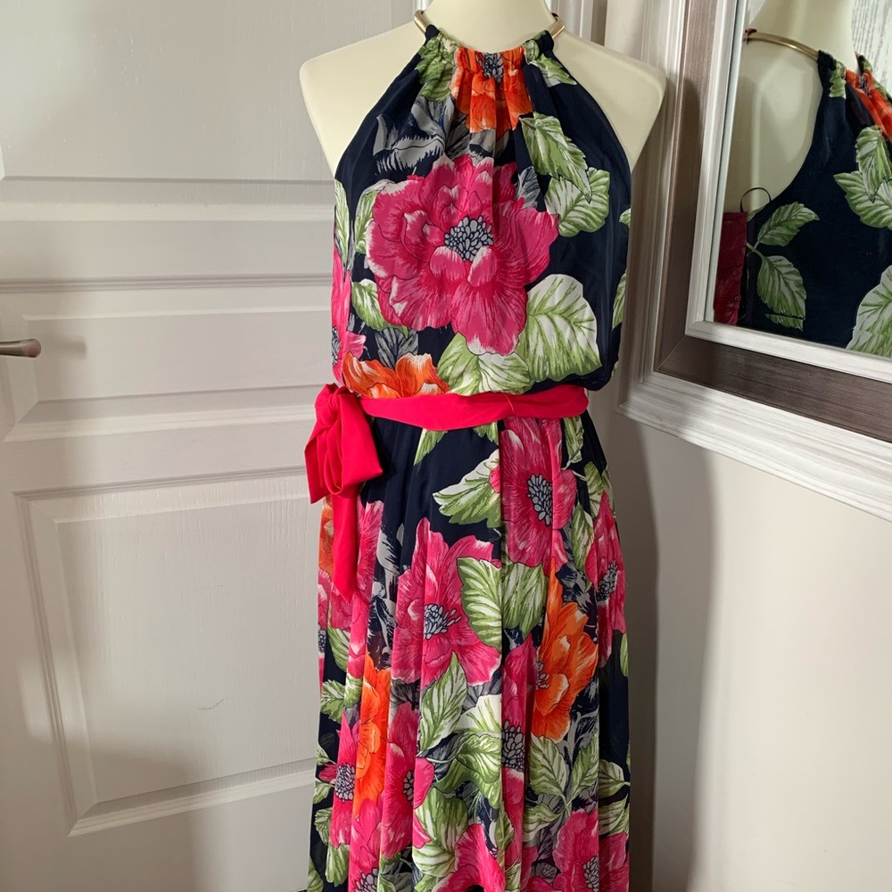 Amazing floral high low halter neck dress